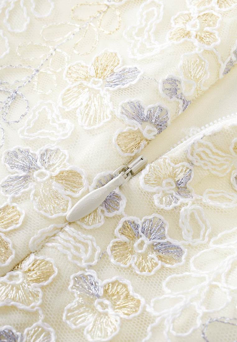 Beige Embroidered Lacy Maxi Dress - MOISELLE