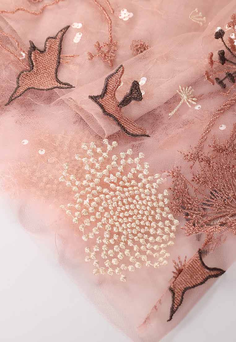 Nature V-neck Pink Organza Short Sleeve Dress - MOISELLE