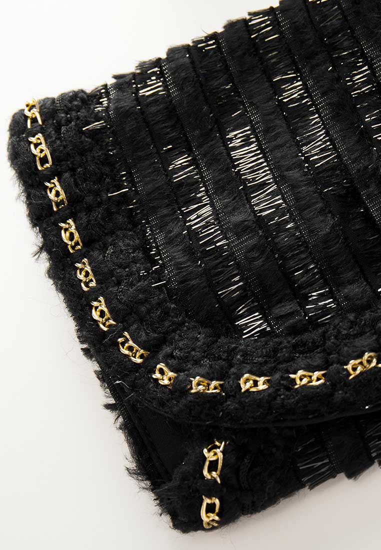 Black Shimmer Golden-detail Short Jacket - MOISELLE