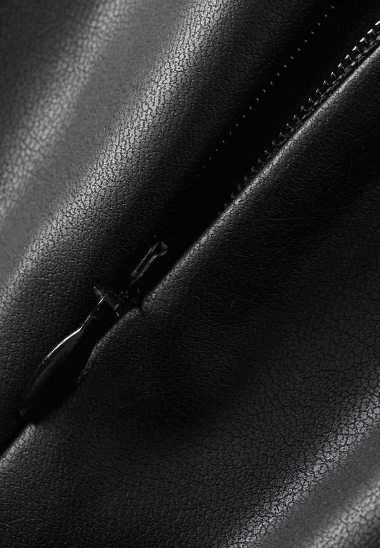 Black Vegan Leather High Neck Top - MOISELLE