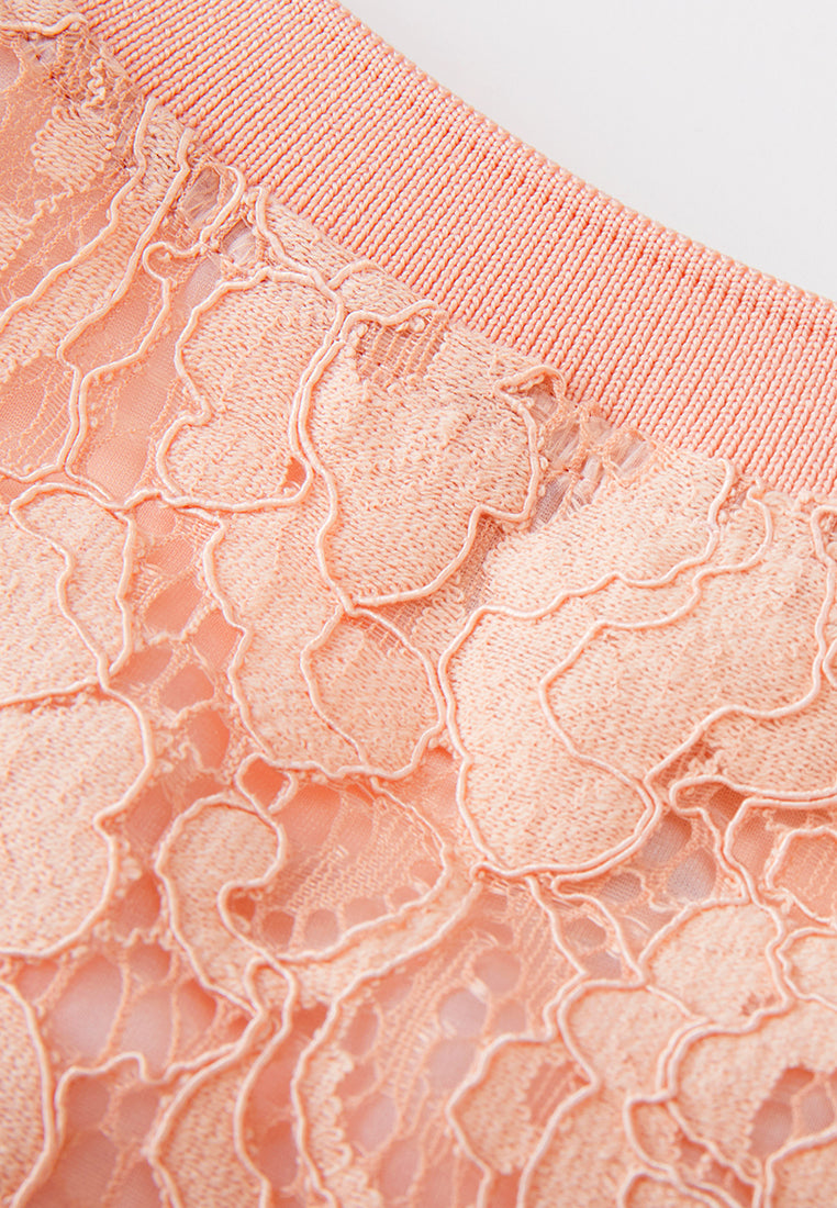 Pink Lace Mid Sleeves Top