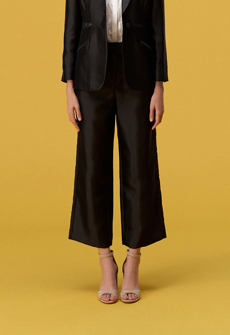 Black Ankle-length Wide Leg Pants - MOISELLE