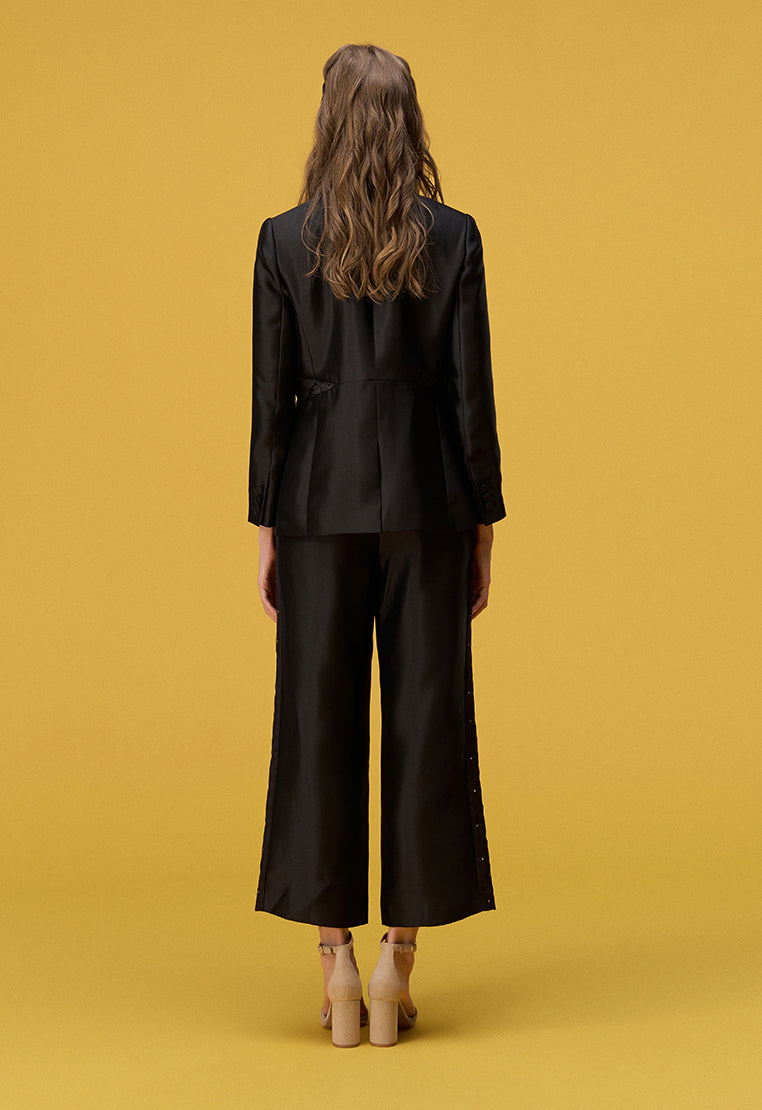 Black Ankle-length Wide Leg Pants - MOISELLE