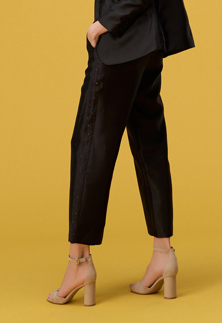 Black Ankle-length Wide Leg Pants - MOISELLE