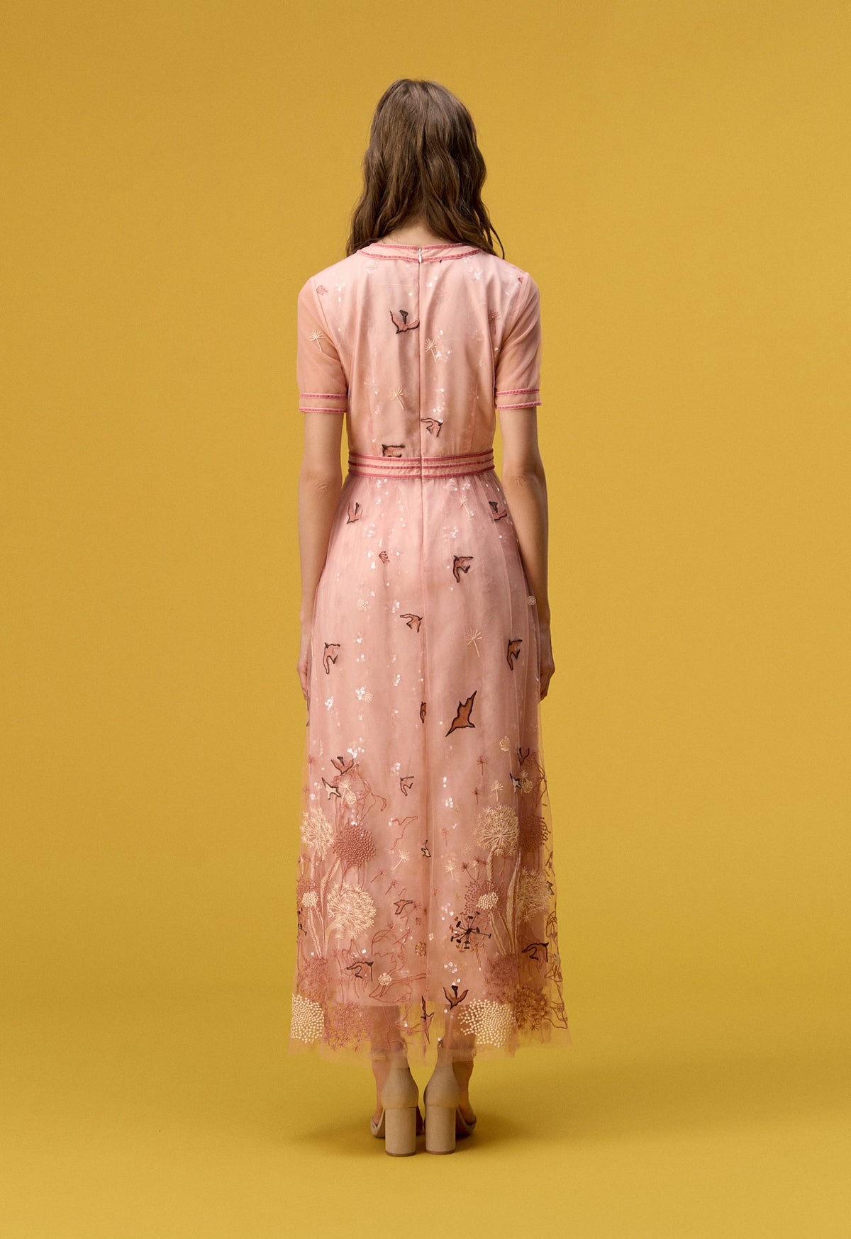 Nature V-neck Pink Organza Short Sleeve Dress - MOISELLE