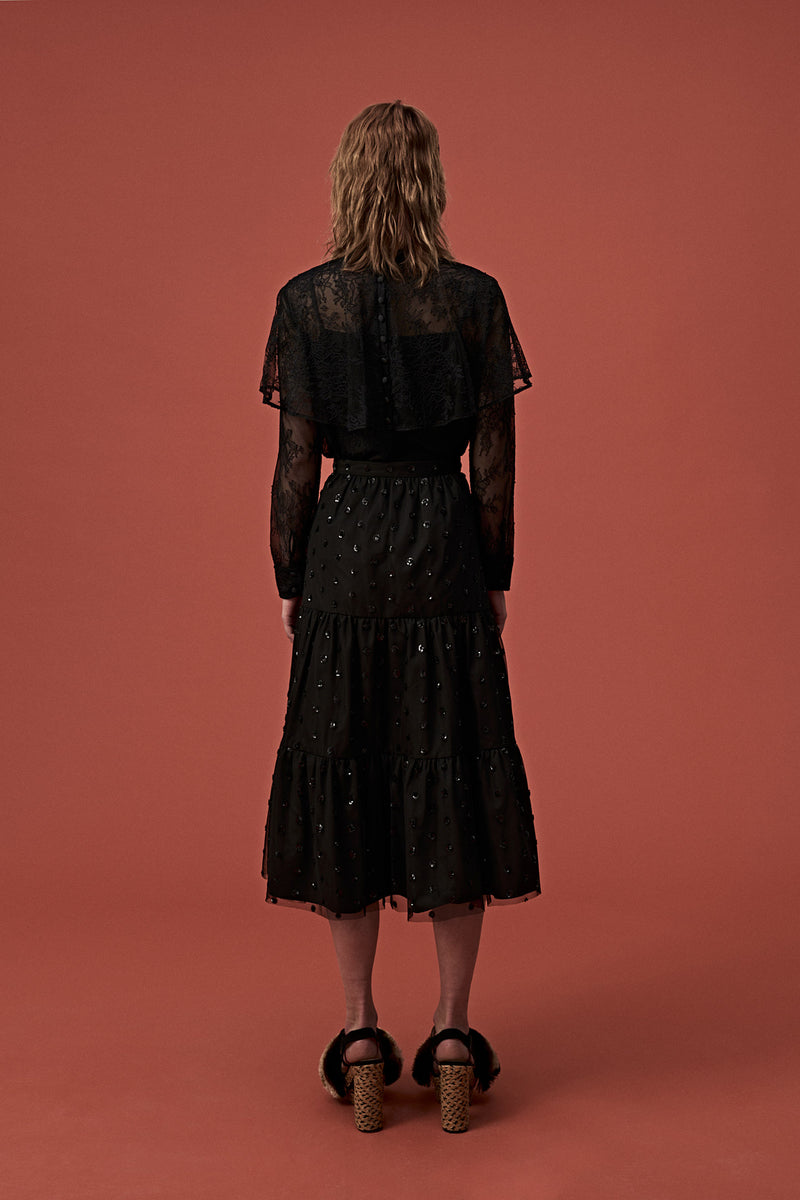 Léa Black Embellished Tiered Skirt - MOISELLE